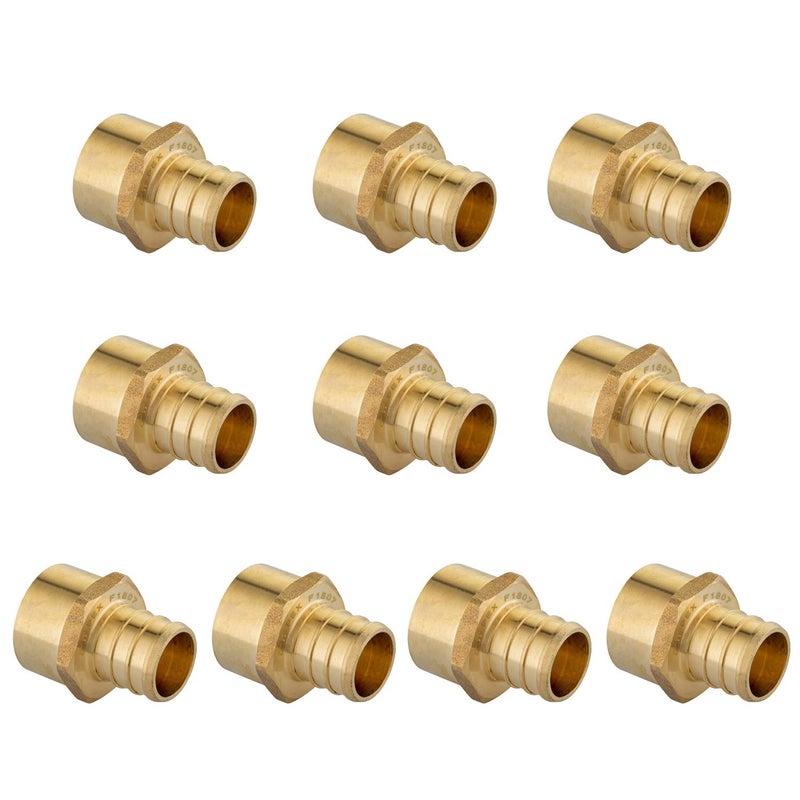 EFIELD (Pack of 10) EFIELD Barb Pex 3/4" x 1/2" Female NPT Thread Adapter Crimp Brass Fitting,(PEX1807039-10PCS) - Image 1